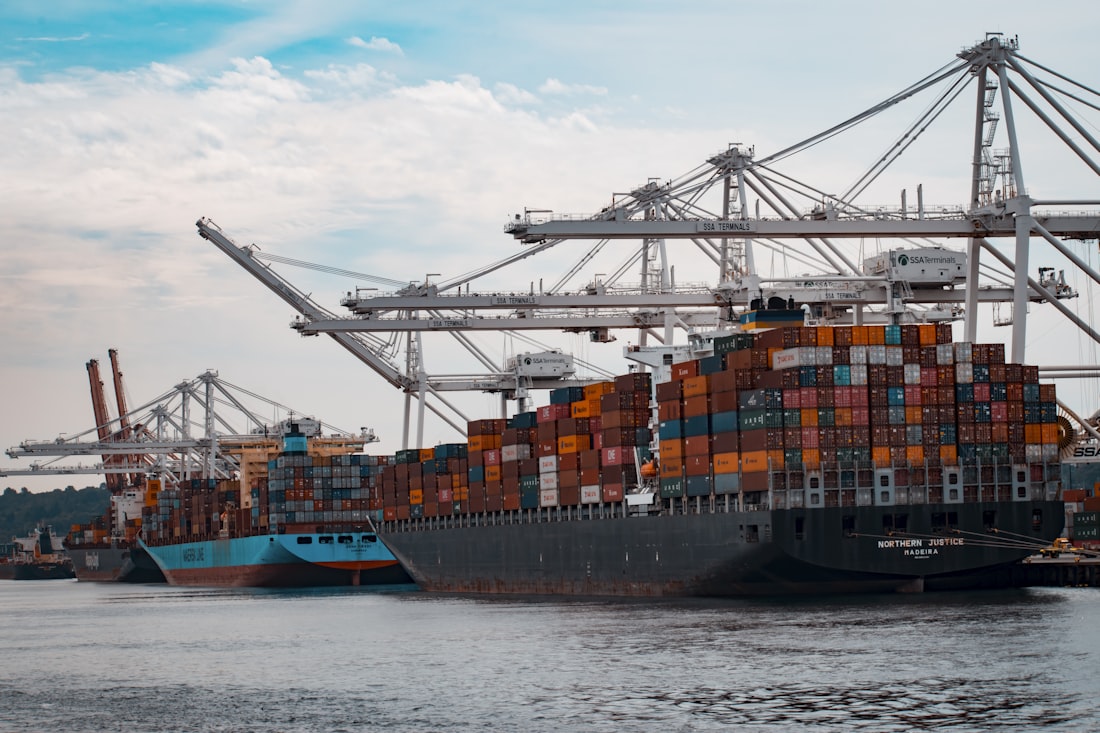 Container ships and cranes at an international export port